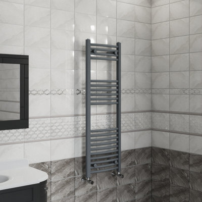 B&Q -  1200X400 mm Curved Heated Towel Rail Radiator Bathroom Ladder Warmer Anthracite