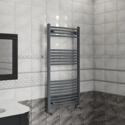Right Radiators 1200X600 mm Curved Heated Towel Rail Radiator Bathroom Ladder Warmer Anthracite from B&Q