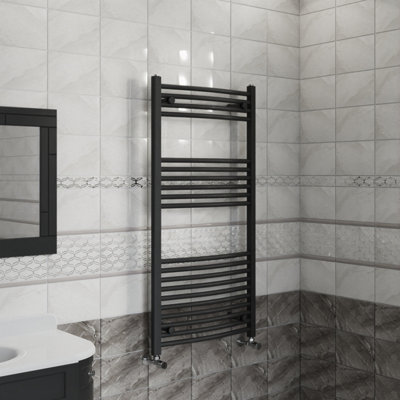 Right Radiators 1200X600 mm Curved Heated Towel Rail Radiator Bathroom Ladder Warmer Black from B&Q