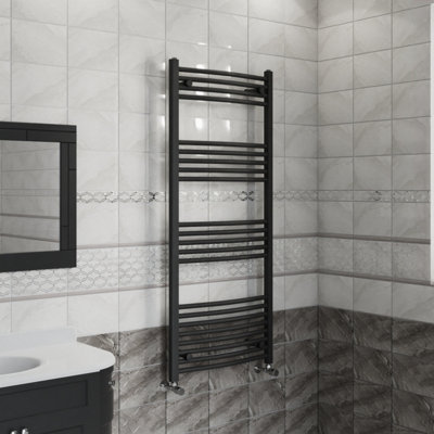 B&Q -  1400X600 mm Curved Heated Towel Rail Radiator Bathroom Ladder Warmer Black