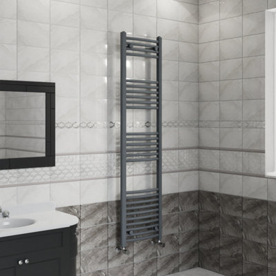 B&Q -  1600X400 mm Curved Heated Towel Rail Radiator Bathroom Ladder Warmer Anthracite