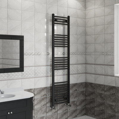 Right Radiators Black 1600X400 Mm Curved Heated Towel Rail Radiator Bathroom Ladder Warmer