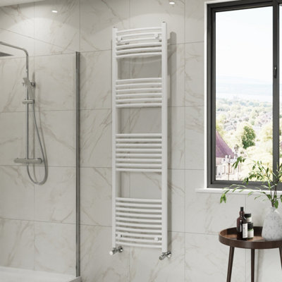 B&Q -  1800X500 mm Curved Heated Towel Rail Radiator Bathroom Ladder Warmer White