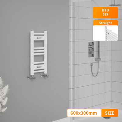 B&Q -  600X300 mm Straight Heated Towel Rail Radiator Bathroom Ladder Warmer White