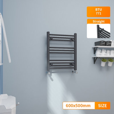B&Q -  600X500 mm Straight Heated Towel Rail Radiator Bathroom Ladder Warmer Anthracite