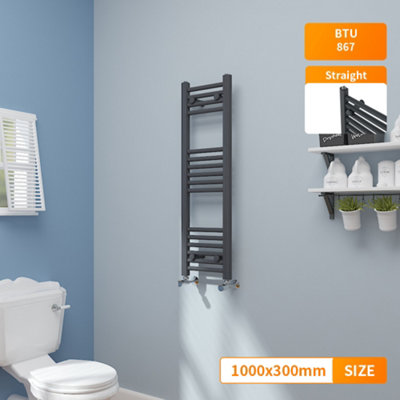 B&Q -  1000X300 mm Straight Heated Towel Rail Radiator Bathroom Ladder Warmer Anthracite