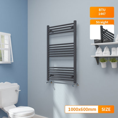 Right Radiators 1000X600 mm Straight Heated Towel Rail Radiator Bathroom Ladder Warmer Anthracite from B&Q