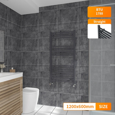 Right Radiators 1200X600 mm Straight Heated Towel Rail Radiator Bathroom Ladder Warmer Anthracite from B&Q