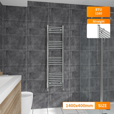 B&Q -  1400X400 mm Straight Heated Towel Rail Radiator Bathroom Ladder Warmer Chrome