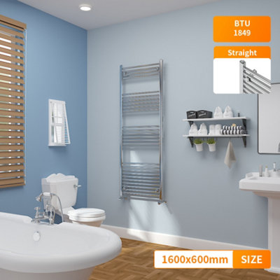 Right Radiators 1600X600 mm Straight Heated Towel Rail Radiator Bathroom Ladder Warmer Chrome from B&Q