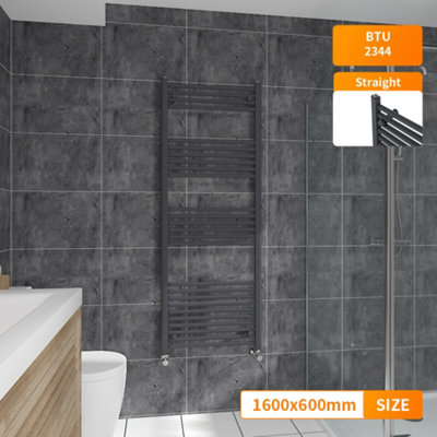 Right Radiators 1600X600 mm Straight Heated Towel Rail Radiator Bathroom Ladder Warmer Anthracite from B&Q