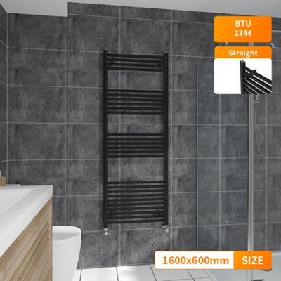 Right Radiators 1600X600 mm Straight Heated Towel Rail Radiator Bathroom Ladder Warmer Black from B&Q