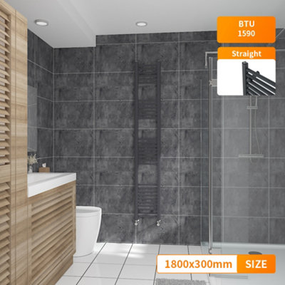 B&Q -  1800X300 mm Straight Heated Towel Rail Radiator Bathroom Ladder Warmer Anthracite