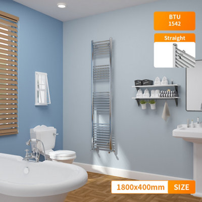 B&Q -  1800X400 mm Straight Heated Towel Rail Radiator Bathroom Ladder Warmer Chrome