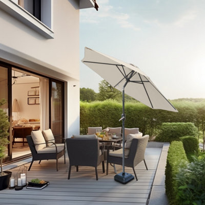 B&Q -  2.5M Cream Garden Parasol Umbrella Sun Shade Canopy With Hand Crank Tilt Function