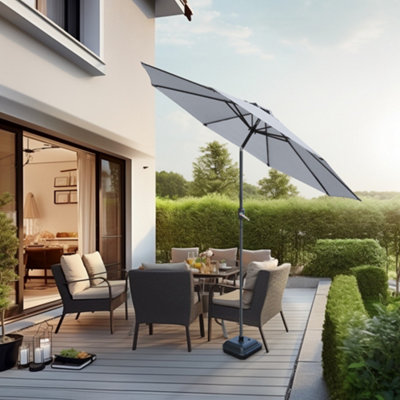 B&Q -  2.7M Grey Garden Parasol Umbrella Sun Shade Canopy With Hand Crank Tilt Function
