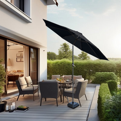 B&Q -  2.7M Black Garden Parasol Umbrella Sun Shade Canopy With Hand Crank Tilt Function