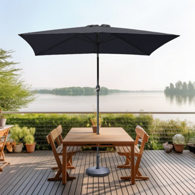 B&Q -  2X3M Black Garden Parasol Umbrella Sun Shade Canopy With Hand Crank Tilt Function