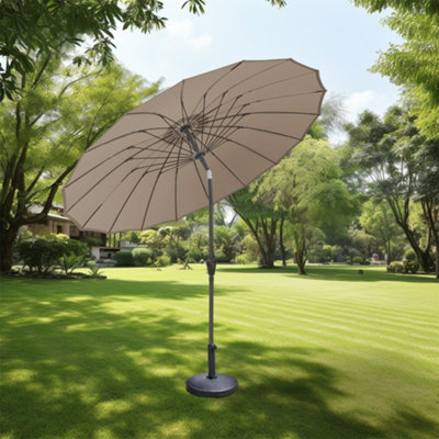 B&Q -  2.7M Taupe Garden Parasol Umbrella Outdoor Patio Fiberglass Rib With Crank Tilt