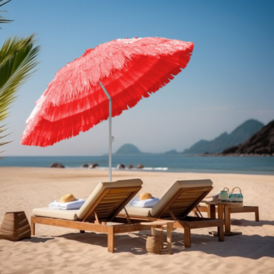 B&Q -  1.6M Red Hawaiian Parasol Outdoor Beach Patio Umbrella Uv Protection