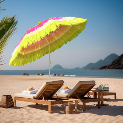 B&Q -  1.6M Multi-Colour Hawaiian Parasol Outdoor Beach Patio Umbrella Uv Protection