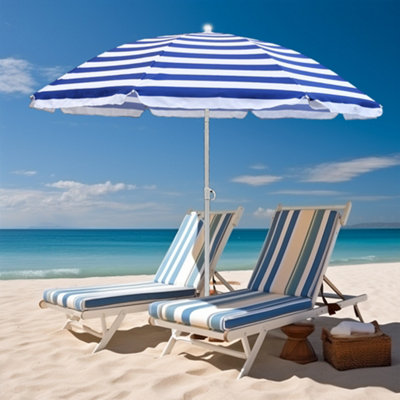 B&Q -  1.6M Blue-White Beach Outdoor Patio Garden Parasol Umbrella Sunshade Uv Protection