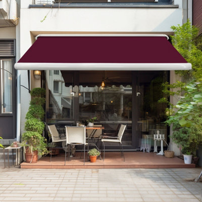 Sundaze Full Cassette Electric Remote Controlled Retractable Awning Garden Patio Canopy Shade Sail 3X2.5M Wine Red from B&Q