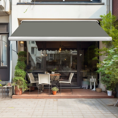 Sundaze Full Cassette Electric Remote Controlled Retractable Awning Garden Patio Canopy Shade Sail 4X3M Grey from B&Q