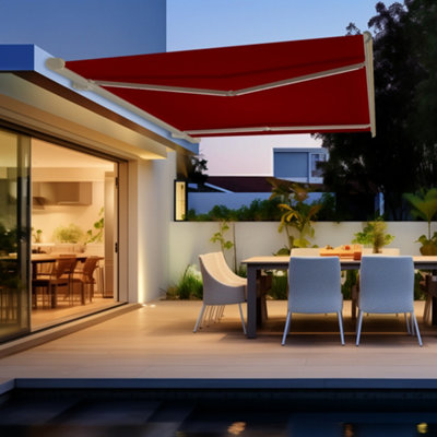Sundaze Full Cassette Electric Awning Remote Controlled Retractable Sun Shade Shelter With Led Light 4.5X3M Wine Red from B&Q