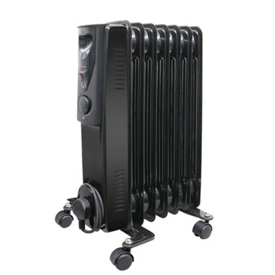 Right Radiators Oil Filled Radiator 7 Fin 1500W Portable Electric Heater Thermostat Gloss Black from B&Q