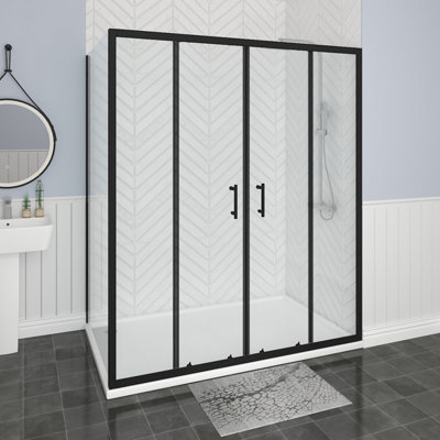 Sundaze Bathroom Black Shower Enclosure Cubicle 1600mm Double Sliding Door With 900mm Side Panel Screen from B&Q