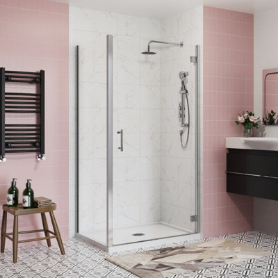 Sundaze Bathroom Shower Enclosure Cubicle 1000mm Hinged Door With 700mm Side Panel Screen from B&Q