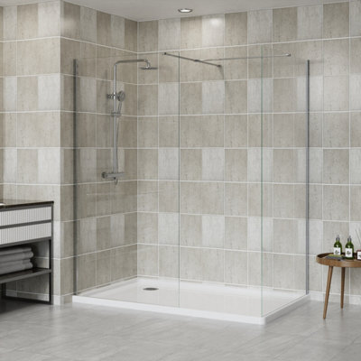 Sundaze Chrome 8mm Walk In Shower Enclosure Wet Room Glass Screen Pack 1100mm And 760mm Panels from B&Q