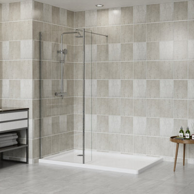 Sundaze Chrome Walk In Shower Enclosure Wet Room 700mm Glass Screen With 215mm Return Panel from B&Q