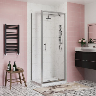 Sundaze Bathroom 760mm Pivot Door Shower Enclosure Chrome Framed With 900mm Side Panel from B&Q