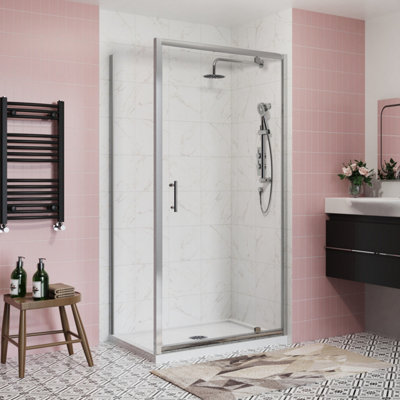 Sundaze Bathroom 1000mm Pivot Door Shower Enclosure Chrome Framed With 760mm Side Panel from B&Q