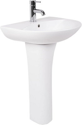 Sundaze Bathroom Modern Cloakroom Full Pedestal 550mm Basin Compact Single Tap Hole Sink from B&Q