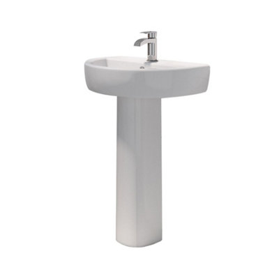 Sundaze Bathroom Cloakroom Full Pedestal 600mm Basin Compact Single Tap Hole Sink from B&Q