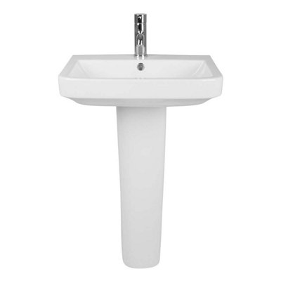 Sundaze Bathroom Cloakroom Ceramic Full Pedestal 555mm Basin Compact Single Tap Hole Sink from B&Q