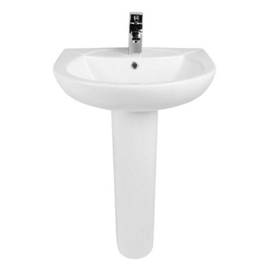 Sundaze Bathroom Cloakroom Full Pedestal 540mm Basin Compact Single Tap Hole Sink from B&Q