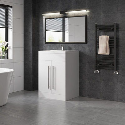 Sundaze Bathroom Furniture Storage Cabinet Freestanding Vanity Unit & Basin 600mm Gloss White from B&Q