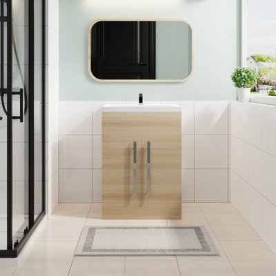 Sundaze Bathroom Furniture Storage Cabinet Freestanding Vanity Unit & Basin 600mm Oak from B&Q