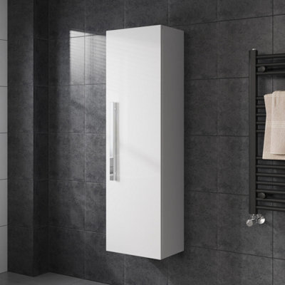 B&Q -  1200mm Bathroom Furniture Tall Storage Unit Wall Mounted Cupboard Cabinet Gloss White