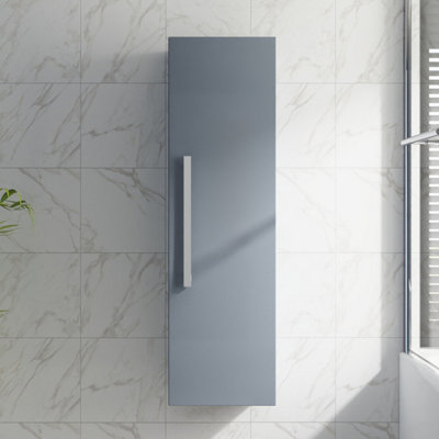 B&Q -  1200mm Bathroom Furniture Tall Storage Unit Wall Mounted Cupboard Cabinet Gloss Grey