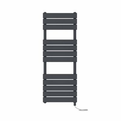 B&Q -  Prefilled Electric Flat Panel Heated Towel Rail Bathroom Ladder Warmer RadsAnthracite 1200X450 mm