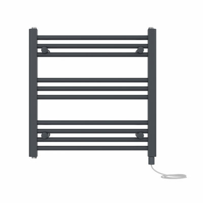 B&Q -  Prefilled Electric Straight Heated Towel Rail Bathroom Ladder Warmer RadsAnthracite 600X600 mm