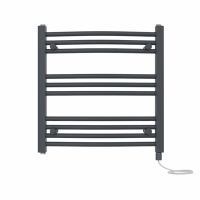 B&Q -  Prefilled Electric Curved Heated Towel Rail Bathroom Ladder Warmer RadsAnthracite 600X600 mm