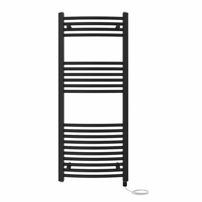 B&Q -  Prefilled Electric Curved Heated Towel Rail Bathroom Ladder Warmer RadsBlack 1200X500 mm