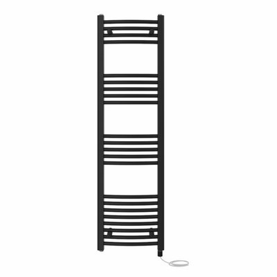 B&Q -  Prefilled Electric Curved Heated Towel Rail Bathroom Ladder Warmer RadsBlack 1400X400 mm