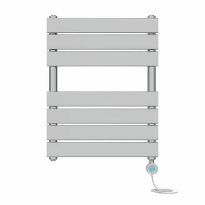 B&Q -  Prefilled Thermostatic Electric Heated Towel Rail Flat Panel Bathroom Ladder WarmerChrome 650X500 mm